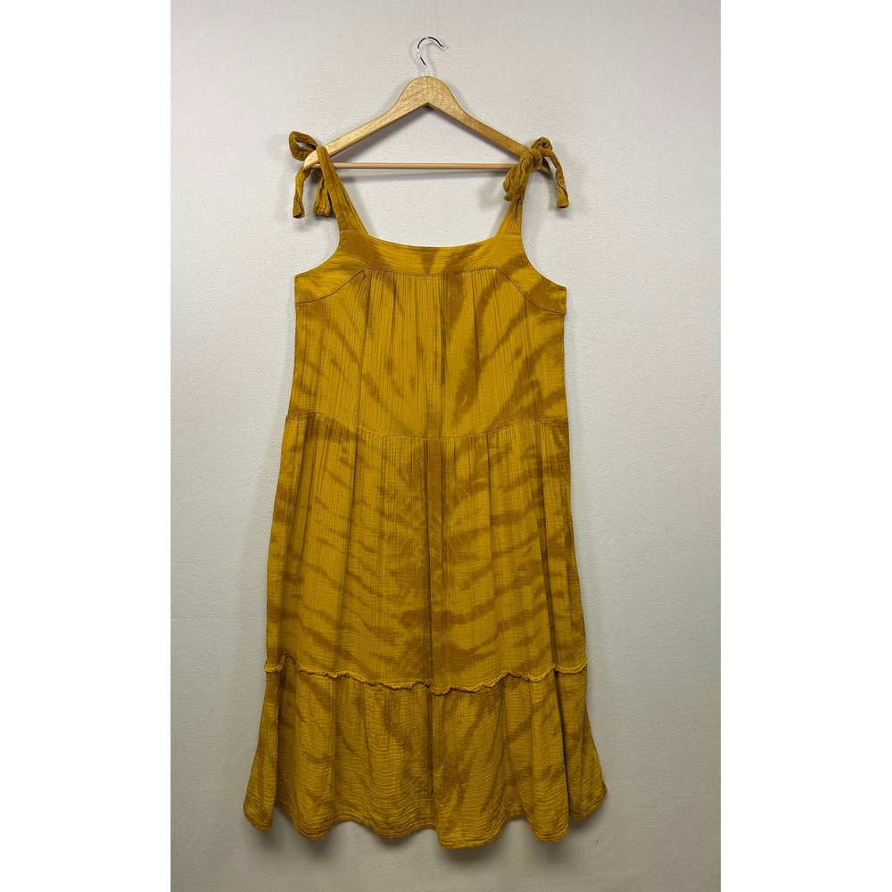 Boho Wonderly Womens Medium Mustard Yellow 100% Cotton Tie Dye Tiered Midi Dress